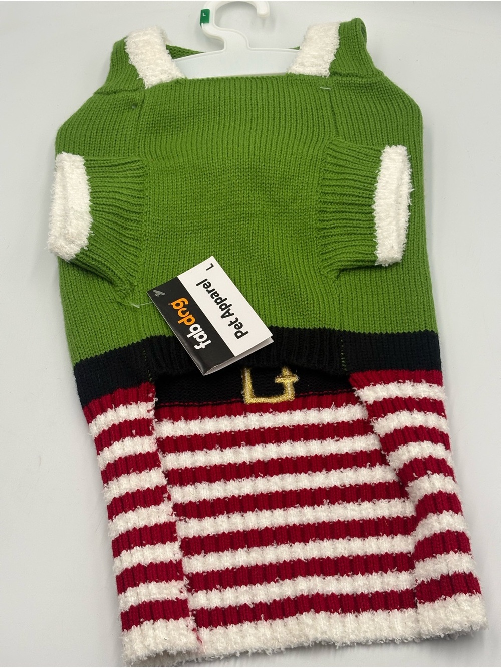 Fabdog Christmas Elf Dog Sweater Green Red White Knit Pet Apparel Size Large - Picture 5 of 5
